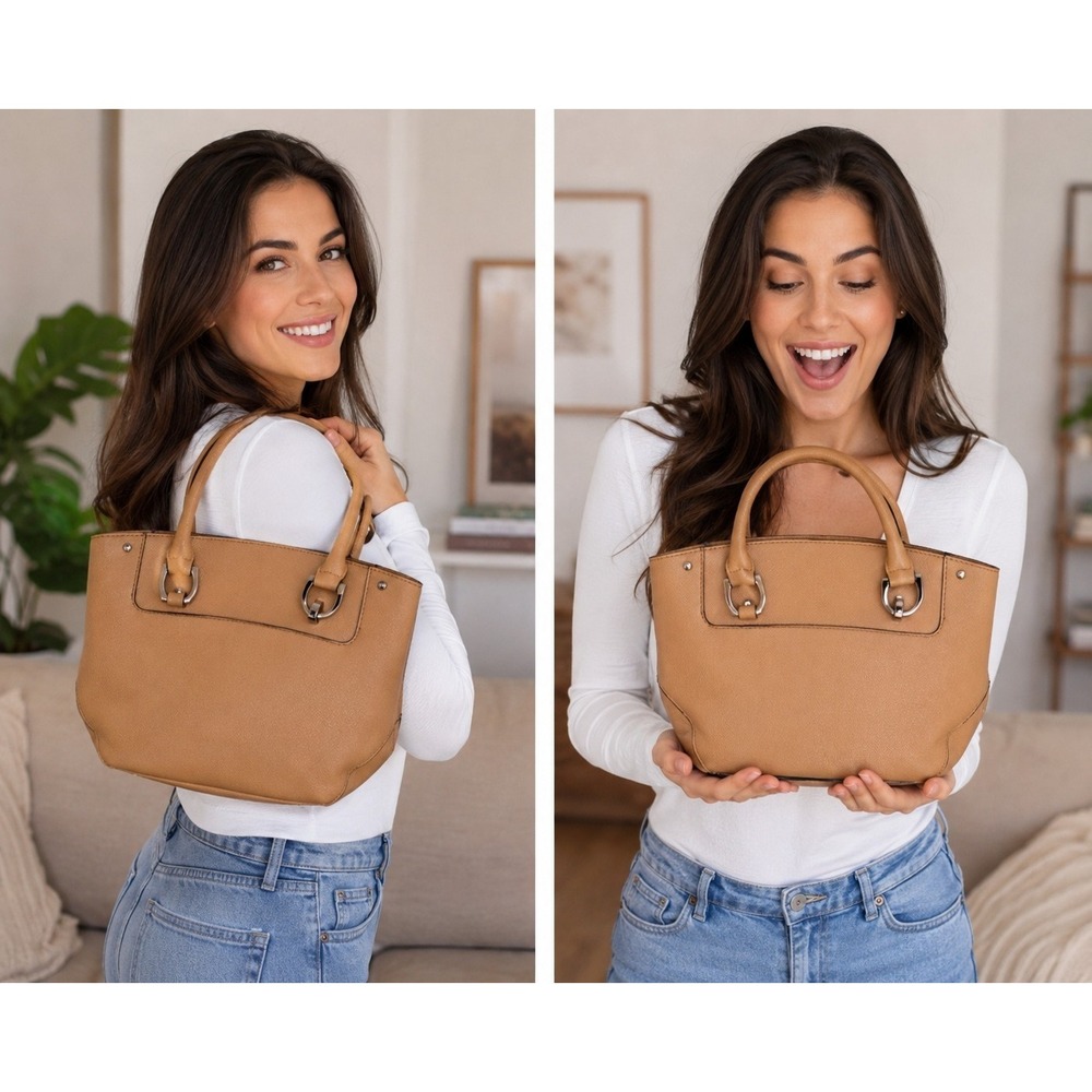 London‎ Fog Beige Satchel Handbag Womens Faux Leather Structured Tote Purse